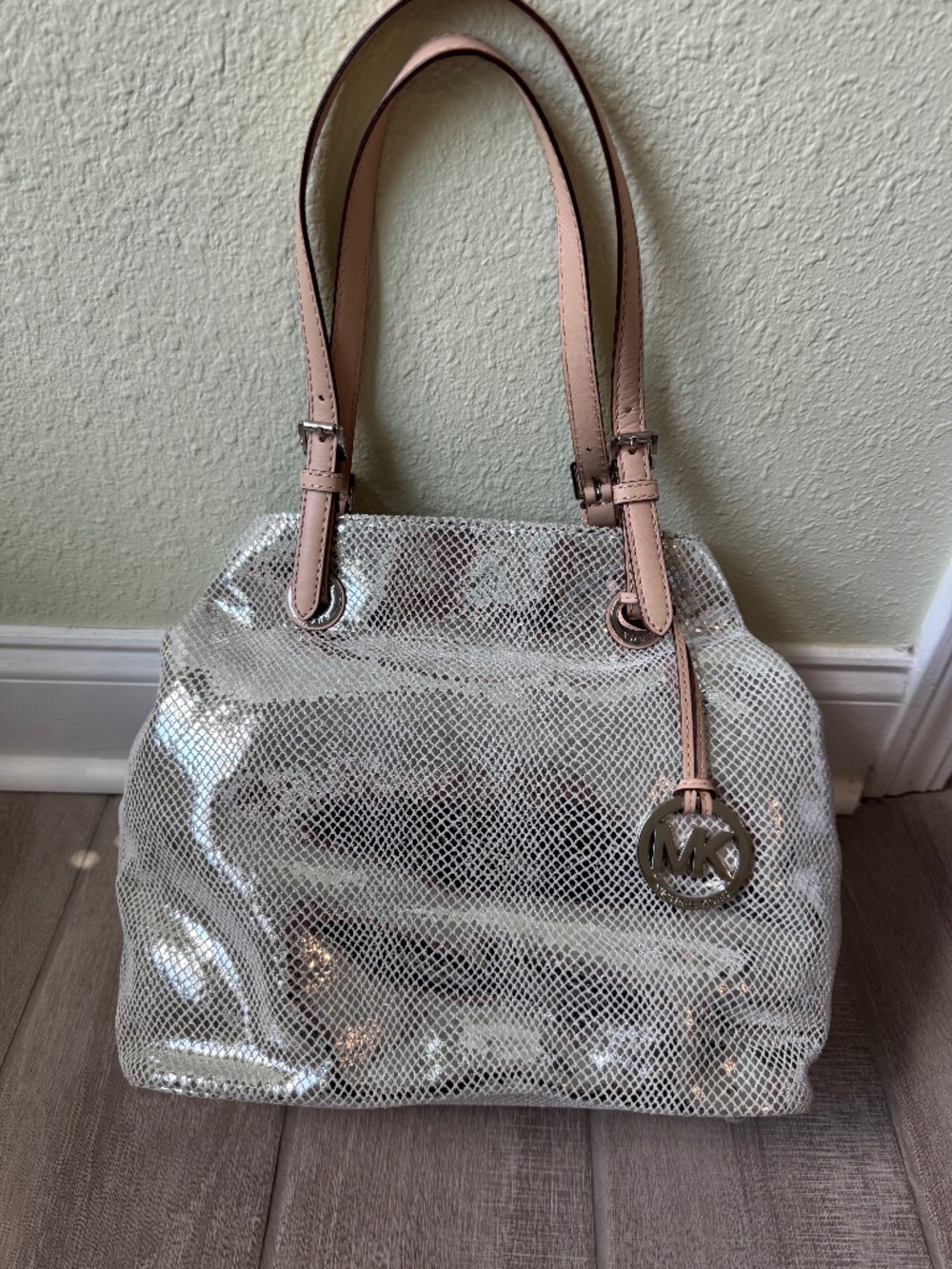 Michael Kors Silver Grab Bag Genuine Leather